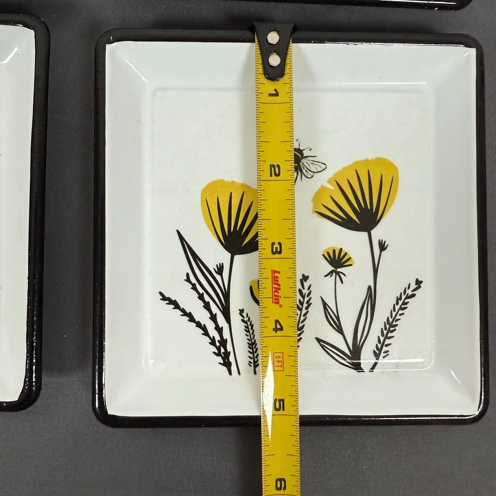 CBK Inspired Home Bee Hive Floral Square Trinket‎ Ring Dish Set of 4 Decorative